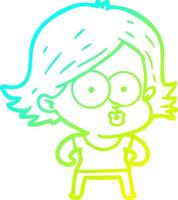 cold gradient line drawing cartoon girl pouting vector
