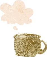 cartoon coffee cup and thought bubble in retro textured style vector