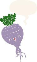 cartoon turnip and speech bubble in retro style vector