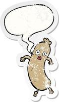 cartoon sausage and speech bubble distressed sticker vector