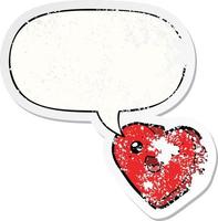 heart cartoon character and speech bubble distressed sticker vector