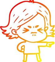 warm gradient line drawing cartoon angry girl vector