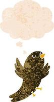 cartoon bird and thought bubble in retro textured style vector