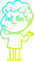 cold gradient line drawing cartoon angry man vector