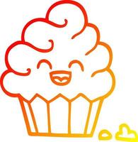 warm gradient line drawing cartoon cupcake vector