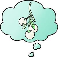 cartoon mistletoe and thought bubble in smooth gradient style