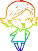 rainbow gradient line drawing happy cartoon girl vector