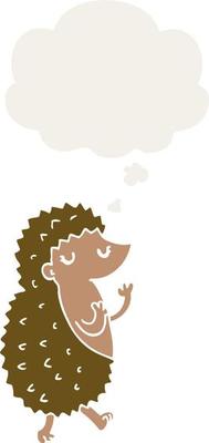 cartoon hedgehog and thought bubble in retro style