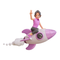 ilustração garotas bonitas está voando em um foguete png