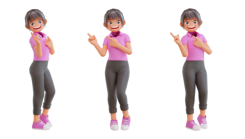 illustration cute girls pointing up with different camera angle