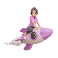 illustration cute girls is flying on a rocket png