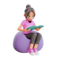 illustration cute girl reading book png