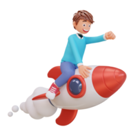 student character is flying on a rocket png