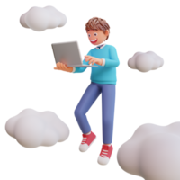 illustration cute boys happy  holding laptop. png