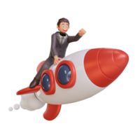 businessman character is flying on a rocket png