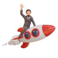 businessman character is flying on a rocket png