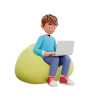 student with laptop sitting. online education concept, remote studying concept. png