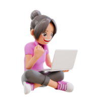 linda garota sente-se de pernas cruzadas segure laptop estudando em casa animado aprender novas informações estudando via internet contato professor de idiomas aula de videochamada