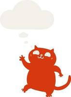 cartoon cat and thought bubble in retro style vector