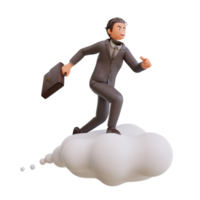 bussinesman character is flying on a cloud 3d illustration png