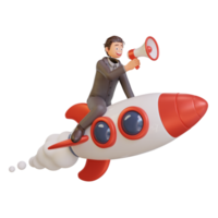 businessman character is flying on a rocket png