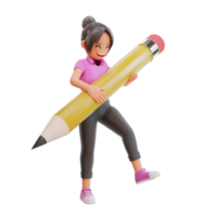 illustration cute girl holding pencil png