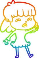 rainbow gradient line drawing cartoon worried woman vector