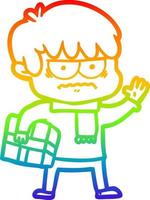 rainbow gradient line drawing annoyed cartoon boy vector