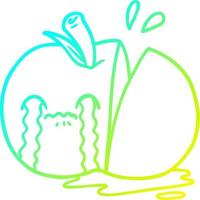 cold gradient line drawing cartoon sad sliced apple vector