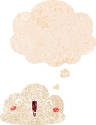 cartoon cloud and thought bubble in retro textured style