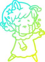 cold gradient line drawing cartoon crying alien girl vector