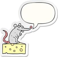 cartoon mouse sitting on cheese and speech bubble sticker
