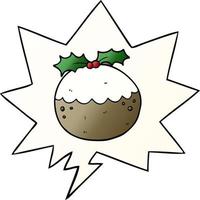 cartoon christmas pudding and speech bubble in smooth gradient style vector