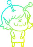cold gradient line drawing cartoon alien girl vector