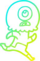 cold gradient line drawing cartoon cyclops alien spaceman running vector