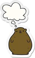 cartoon bear and thought bubble as a printed sticker vector