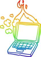 rainbow gradient line drawing cartoon broken laptop computer vector