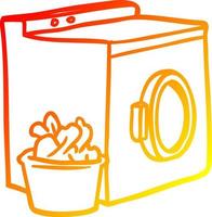 warm gradient line drawing washing machine and laundry vector