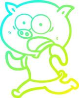 cold gradient line drawing cartoon pig running away vector