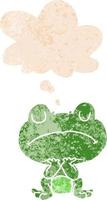 cartoon frog and thought bubble in retro textured style vector