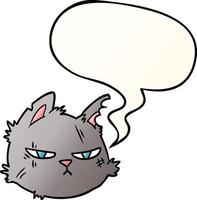 cartoon tough cat face and speech bubble in smooth gradient style vector