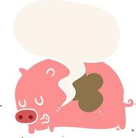 cute cartoon pig and speech bubble in retro style vector