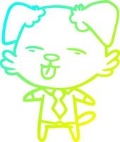 perro de dibujos animados de dibujo de línea de gradiente frío en camisa y corbata vector
