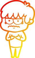 warm gradient line drawing annoyed cartoon boy vector