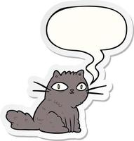 cartoon cat looking right at you and speech bubble sticker vector