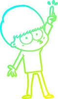 cold gradient line drawing nervous cartoon boy with idea vector