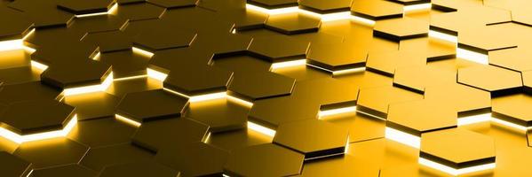 Futuristic gold hexagonal texture background. 3d rendering photo