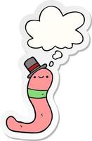 cute cartoon worm and thought bubble as a printed sticker vector