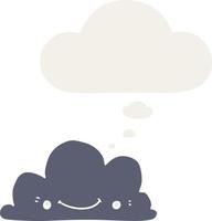 linda nube de dibujos animados y burbuja de pensamiento en estilo retro vector