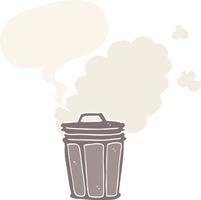 cartoon stinky garbage can and speech bubble in retro style vector